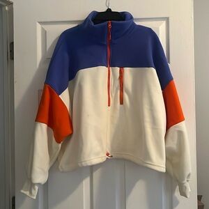 H&M move Color block pull over sweater. Orange/cream/blue.